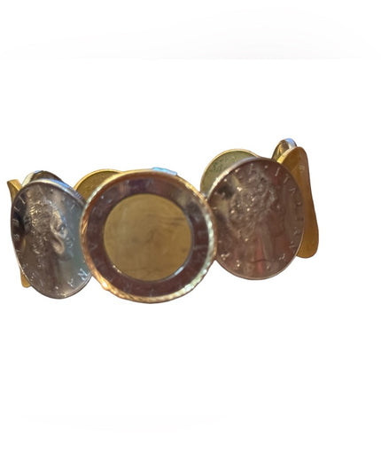 Coin bezel  Gold/stainless Italy Italian Repvbblica L 500 Coin Bracelet