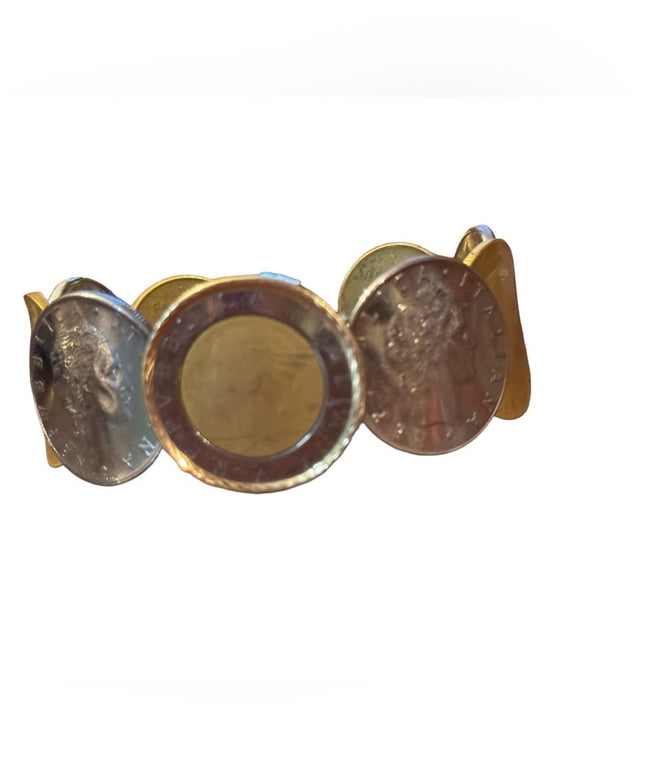 Coin bezel  Gold/stainless Italy Italian Repvbblica L 500 Coin Bracelet