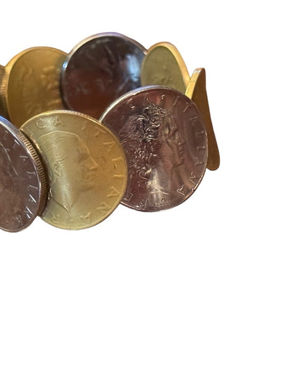 Coin bezel  Gold/stainless Italy Italian Repvbblica L 500 Coin Bracelet