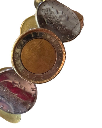Coin bezel  Gold/stainless Italy Italian Repvbblica L 500 Coin Bracelet