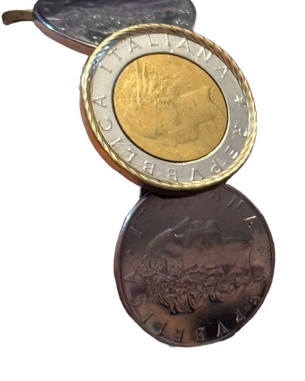 Coin bezel  Gold/stainless Italy Italian Repvbblica L 500 Coin Bracelet