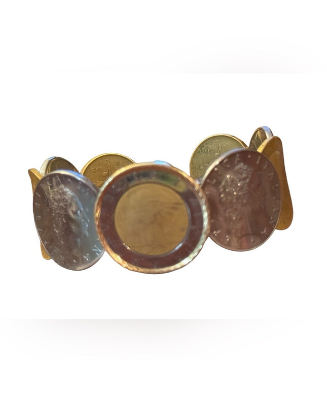 Coin bezel  Gold/stainless Italy Italian Repvbblica L 500 Coin Bracelet