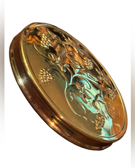 1940's Richard Hudnut Powder Compact Gold finish stamped Birds/Flowers/Grapes