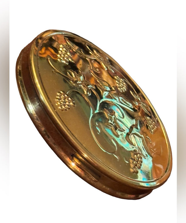 1940's Richard Hudnut Powder Compact Gold finish stamped Birds/Flowers/Grapes