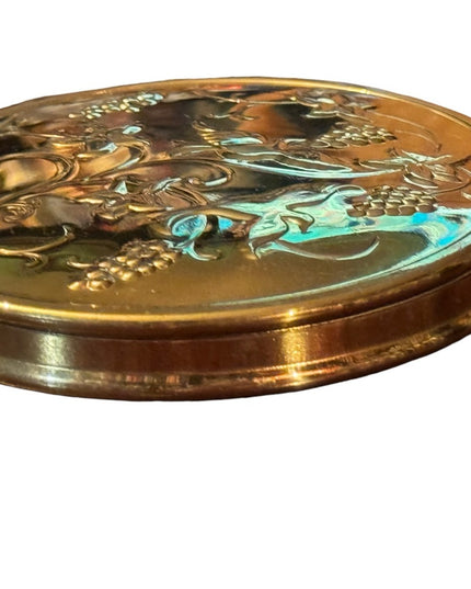 1940's Richard Hudnut Powder Compact Gold finish stamped Birds/Flowers/Grapes