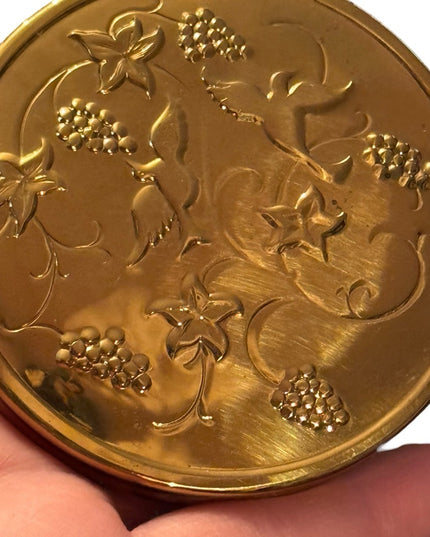 1940's Richard Hudnut Powder Compact Gold finish stamped Birds/Flowers/Grapes