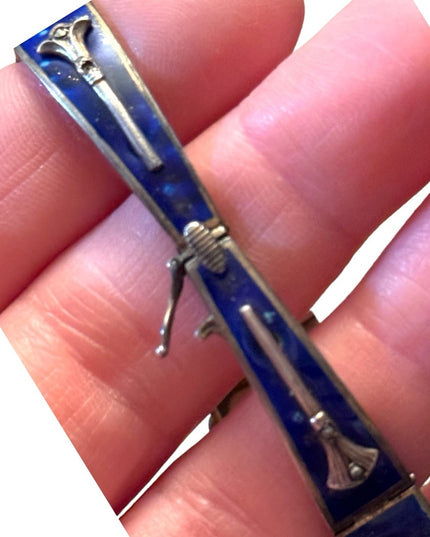 Antique Egyptian Revival Marcasite Blue Enamel Bracelet Sterling Silver RARE