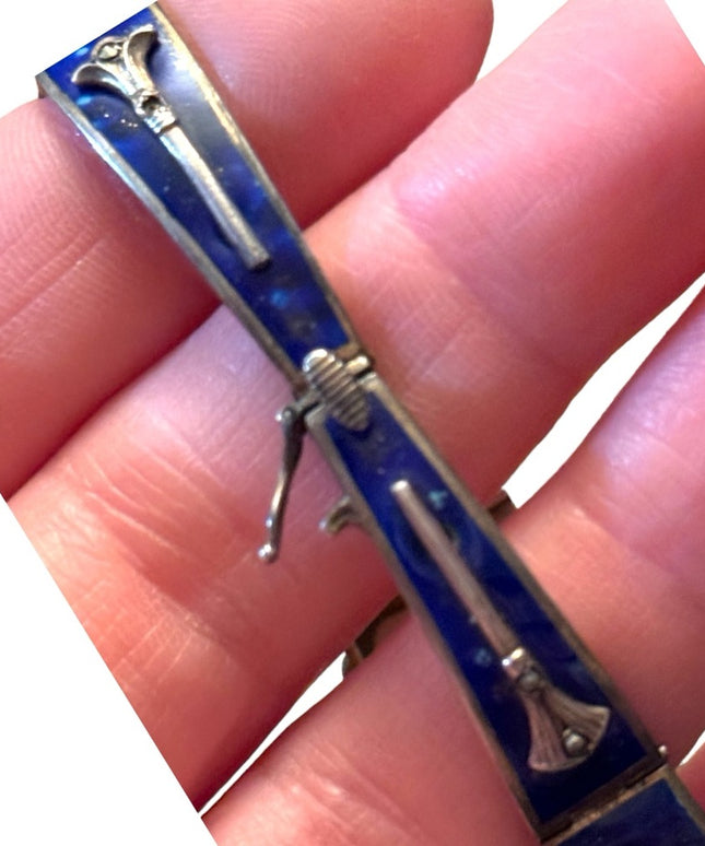 Antique Egyptian Revival Marcasite Blue Enamel Bracelet Sterling Silver RARE