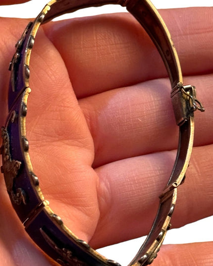 Antique Egyptian Revival Marcasite Blue Enamel Bracelet Sterling Silver RARE