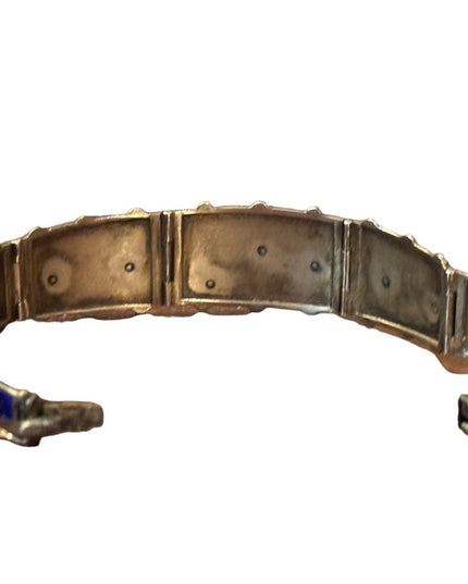 Antique Egyptian Revival Marcasite Blue Enamel Bracelet Sterling Silver RARE