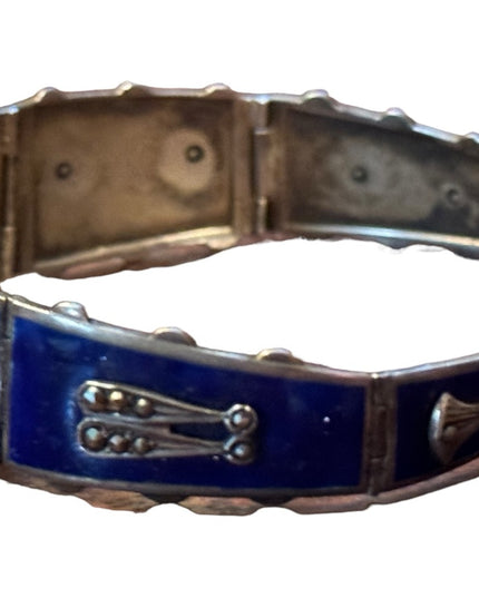 Antique Egyptian Revival Marcasite Blue Enamel Bracelet Sterling Silver RARE