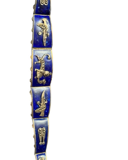 Antique Egyptian Revival Marcasite Blue Enamel Bracelet Sterling Silver RARE