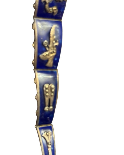 Antique Egyptian Revival Marcasite Blue Enamel Bracelet Sterling Silver RARE