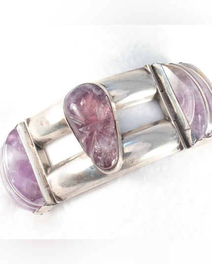 Vintage 1950s Sterling Silver 925 Aztex Mayan Amethyst Bracelet Mexican ERR