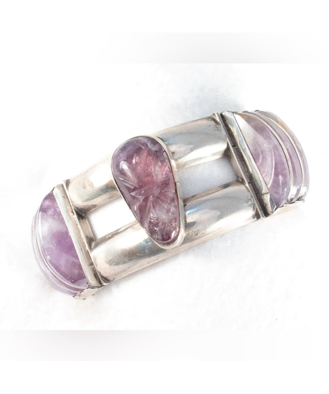 Vintage 1950s Sterling Silver 925 Aztex Mayan Amethyst Bracelet Mexican ERR