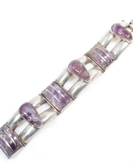 Vintage 1950s Sterling Silver 925 Aztex Mayan Amethyst Bracelet Mexican ERR