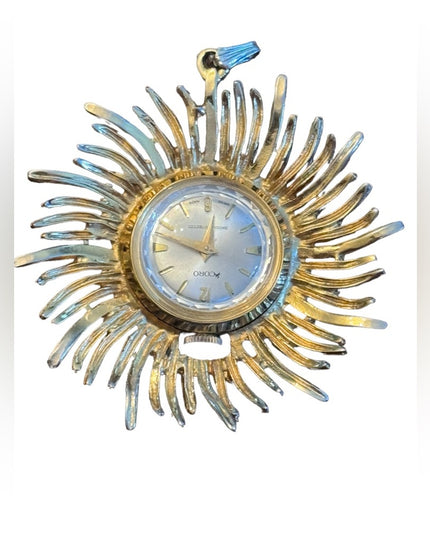 Vintsge 1960s CORO starburst wind up necklace watch gokd finish