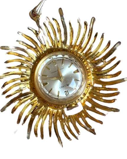 Vintsge 1960s CORO starburst wind up necklace watch gokd finish