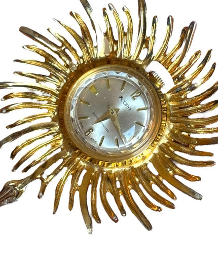 Vintsge 1960s CORO starburst wind up necklace watch gokd finish