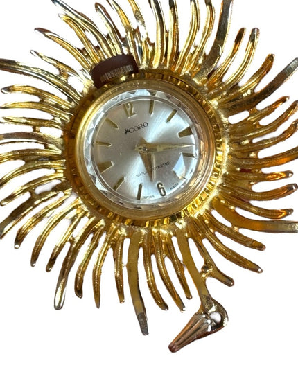 Vintsge 1960s CORO starburst wind up necklace watch gokd finish