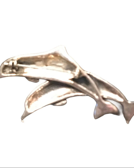 Vintage Sterling silver 925 swimming dolphin brooch