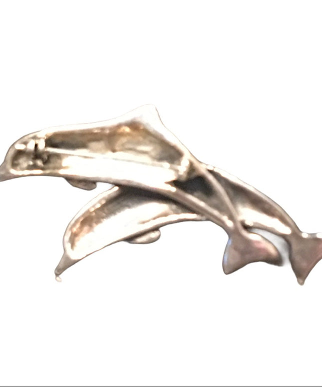 Vintage Sterling silver 925 swimming dolphin brooch