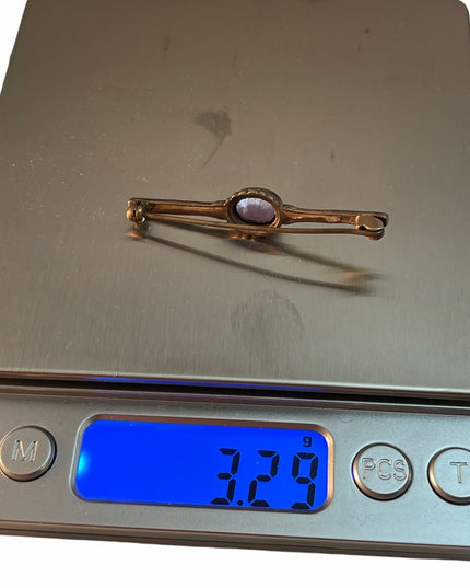 Antique Sterling silver Marcasite amethyst bar brooch