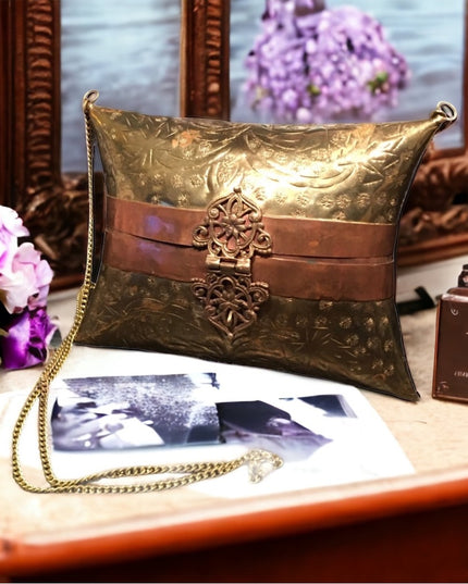 Antique Etched Brass pillow purse