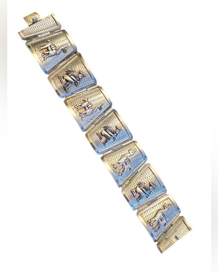Beautiful Antique Sterling Silver Peruvian Cultural Scenic 7in. Bracelet LLama