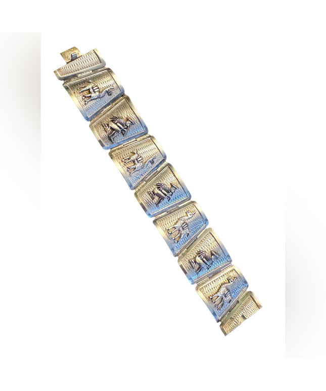 Beautiful Antique Sterling Silver Peruvian Cultural Scenic 7in. Bracelet LLama