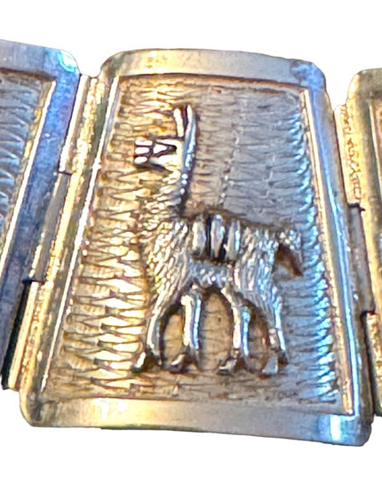 Beautiful Antique Sterling Silver Peruvian Cultural Scenic 7in. Bracelet LLama