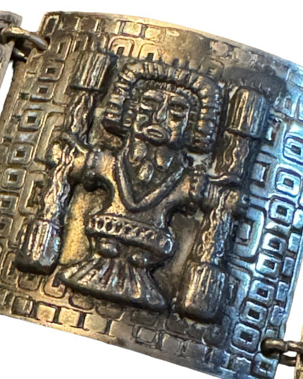 Vintage Mexican Mayan Aztec Warrior sterling link bracelet