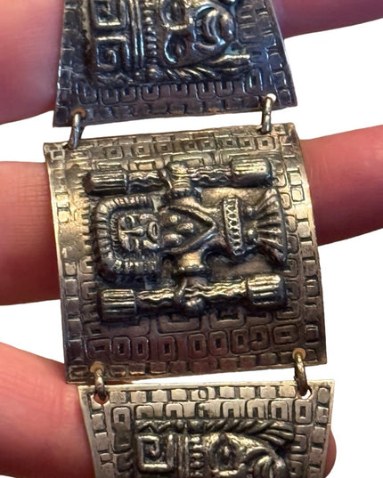 Vintage Mexican Mayan Aztec Warrior sterling link bracelet