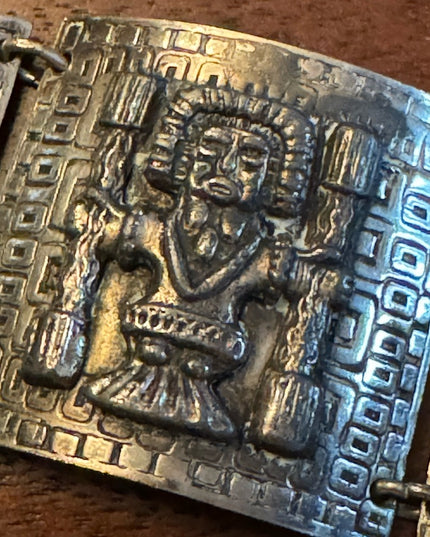 Vintage Mexican Mayan Aztec Warrior sterling link bracelet
