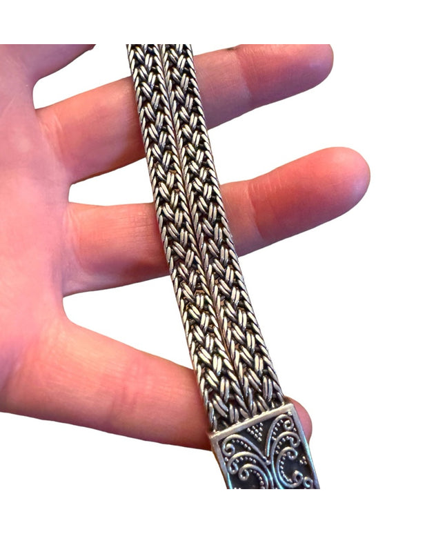 Spectacular Handmade Basket Woven Balenisian BALI 925 Sterling Silver Bracelet