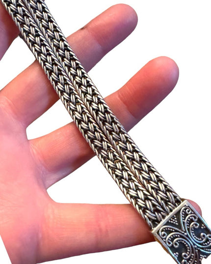 Spectacular Handmade Basket Woven Balenisian BALI 925 Sterling Silver Bracelet