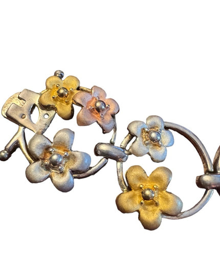 Fancy colorful tri color sterling silver 925 flower link bracelet