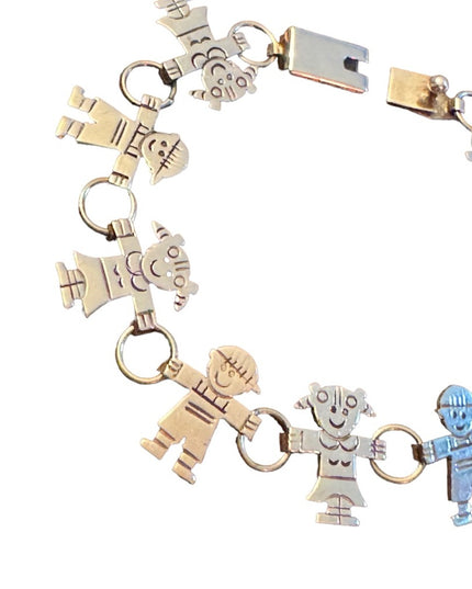 Vintage 925 sterling silver boy girl fancy link bracelet children