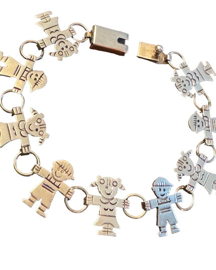 Vintage 925 sterling silver boy girl fancy link bracelet children