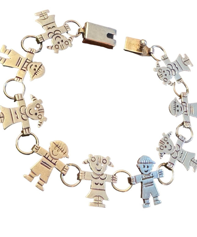 Vintage 925 sterling silver boy girl fancy link bracelet children