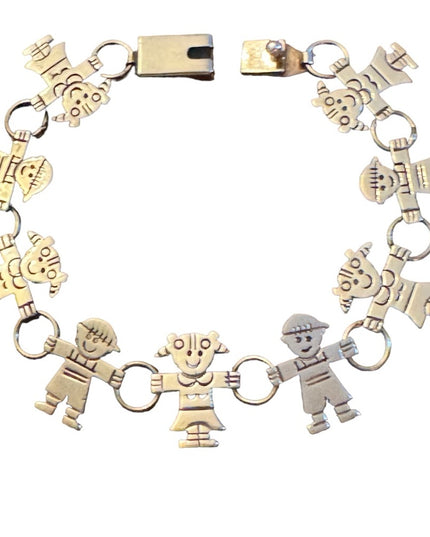 Vintage 925 sterling silver boy girl fancy link bracelet children