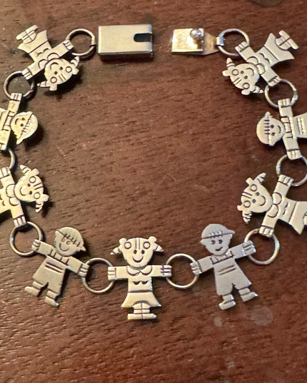 Vintage 925 sterling silver boy girl fancy link bracelet children