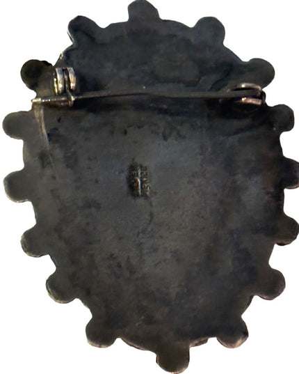 Vintage 1940s Mexico Sterling silver Mayan Aztec Face carved obsidian brooch