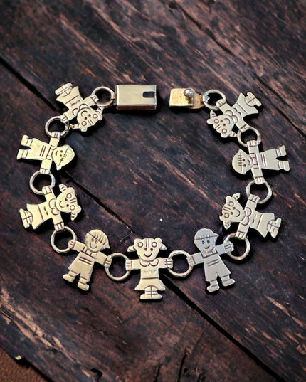 Vintage 925 sterling silver boy girl fancy link bracelet children