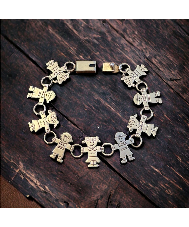 Vintage 925 sterling silver boy girl fancy link bracelet children