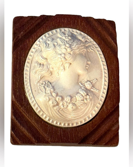 Vintage 1930s Celluloid on wood LG Cameo Brooch