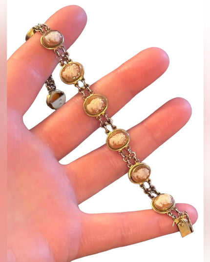 Antique Cameo link bracelet Victorian 800 silver Hand carved
