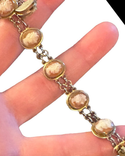 Antique Cameo link bracelet Victorian 800 silver Hand carved