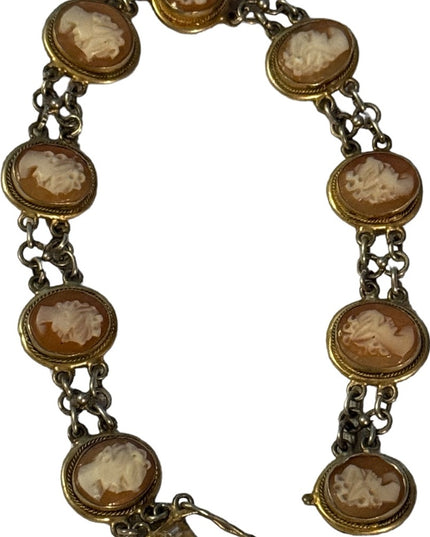 Antique Cameo link bracelet Victorian 800 silver Hand carved