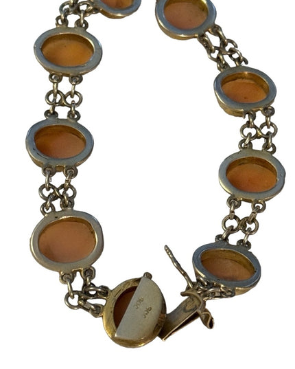 Antique Cameo link bracelet Victorian 800 silver Hand carved